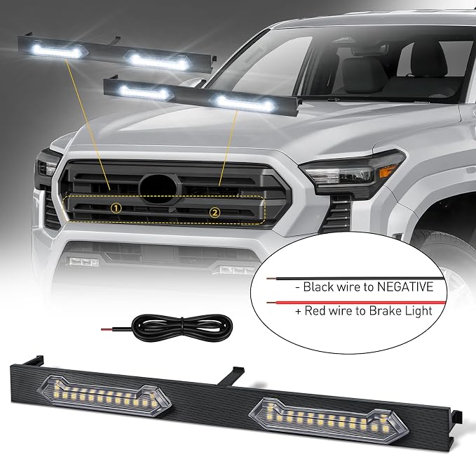 LED Grill Lights - 4PCS Front Grill Lights for Toyota Tacoma SR SR5 2024 2025 2026 with Fuse Adapter & Harness (White Light with Clear Shell)