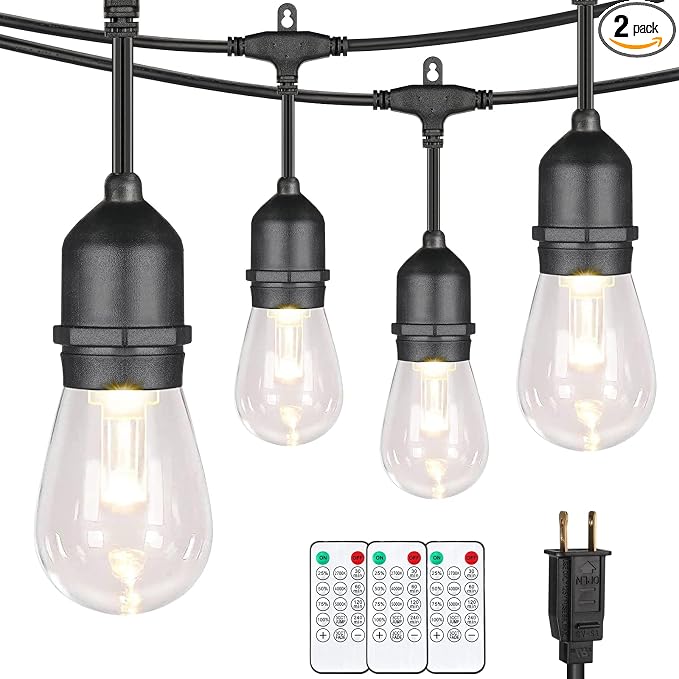 Mlambert 96Ft(2x48ft) 3-Color in 1 48Ft LED Dimmable Outdoor String Lights with Remote, Plug-in 2700K/4000K/5000K Waterproof Lights for Patio Cafe