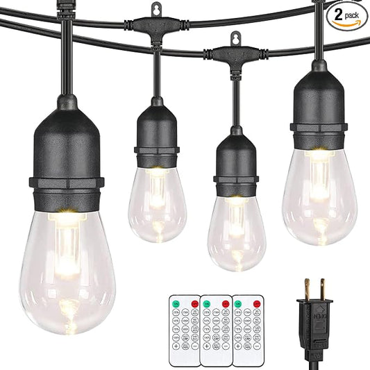 Mlambert 96Ft(2x48ft) 3-Color in 1 48Ft LED Dimmable Outdoor String Lights with Remote, Plug-in 2700K/4000K/5000K Waterproof Lights for Patio Cafe