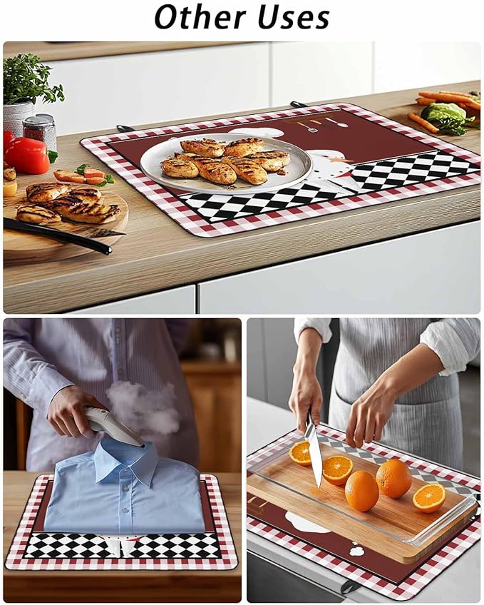 Stove Top Covers for Electric Stove 31x24 Inches, Fat Chef HeatResistant Glass Cooktop Protector, Red Gourmet Kitchen Red Black Buffalo Plaid Ceramic Stovetop Countertop Covers Mat, Oven Cover