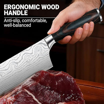 Nakiri Knife 7 Inch Sharp Meat Cleaver and Vegetable Kitchen Knife Damascus Asian Chef Knife for Home and Kitchen with Ergonomic Handle High Carbon Stainless Steel knife Chef Cooking Gift