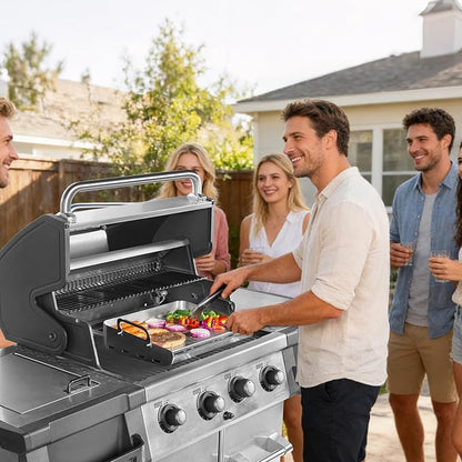 23" x 16" Stainless Steel Flat Top Griddle for Gas & Charcoal Grills, Universal Design for Outdoor & Home Cooking, with Grease Groove & Removable Handle, Ideal for Tailgating & Backyard Parties