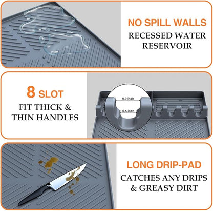Silicone Griddle Tools Mat for Blackstone, Griddle Accessories Side Shelf Mat Grill Pad for Outdoor Grill Kitchen Counter Spatula Silicone Mat with Drip Pad (Grey)