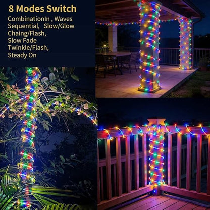 LairtPOW Solar Rope Lights,39FT 8 Lighting Modes 100LEDs Solar Trampoline Lights,IP67 Waterproof Outdoor Rope Lights for Trampoline Camping Tent Patio Garden Tree Christmas Decoration (Multi Color)