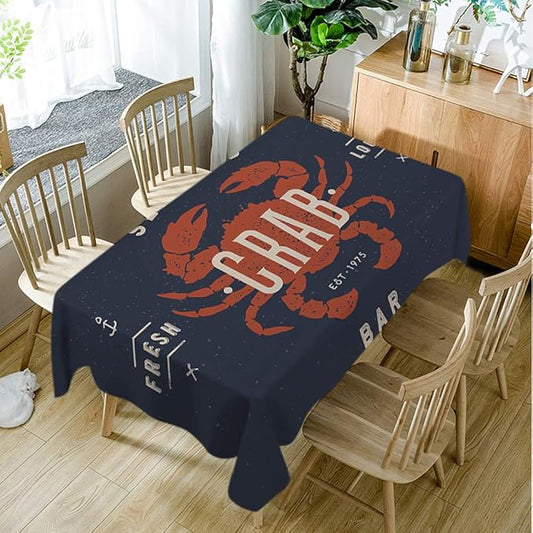 Moslion Nautical Crab Hand Drawn Lettering Sea Theme Animal Pattern Marine Coastal Rectangle Picnic Tablecloth 60x84 Inch Polyester