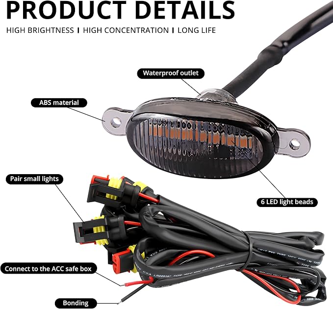 Car grille 4 pcs 6 LED Black Shell small yellow light Smoked Lens Raptor Auto Front grille modification LED decorative light Pickup haze warning light Car Accessories