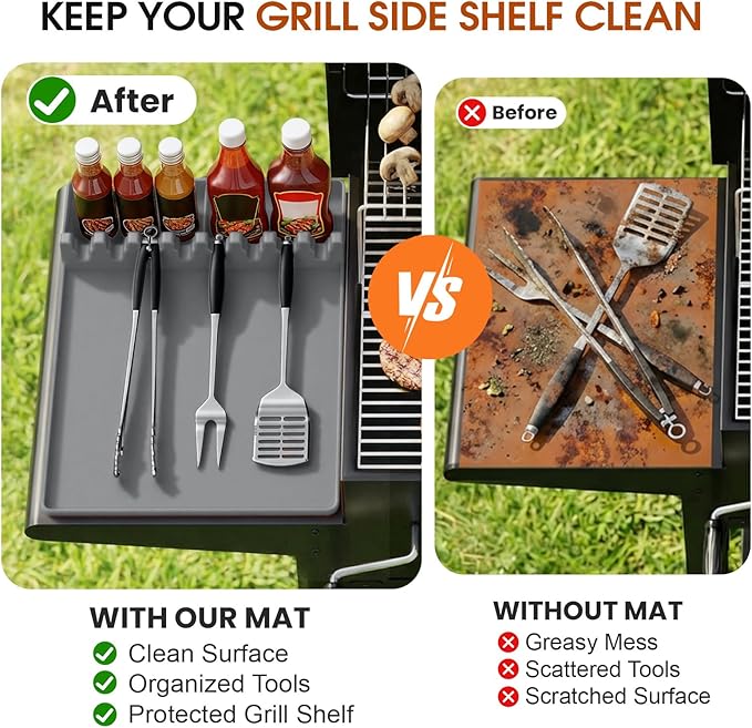 Silicone Grill Mats Compatible with Blackstone, Spatula Tools Mat with Drip Pad, Griddle Mats BBQ Grill Accessories, Side Shelf Pad for Kitchen Counter Outdoor Grill, Easy-to-Clean, Grey