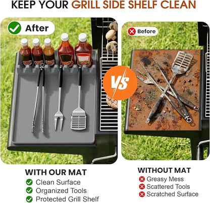 Silicone Grill Mats Compatible with Blackstone, Spatula Tools Mat with Drip Pad, Griddle Mats BBQ Grill Accessories, Side Shelf Pad for Kitchen Counter Outdoor Grill, Easy-to-Clean, Grey