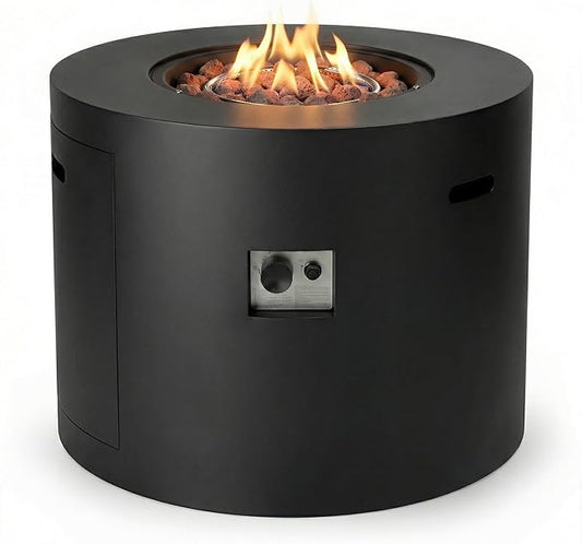 Kinger Home Loren 32-Inch Round Propane Fire Pit Table, Alloy Steel Outdoor Fire Pit with 50,000 BTUs, Includes a Burner lid, Lava Rocks and Weather Cover