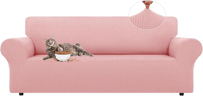 LURKA Stretch Couch Cover for Sofa, 1 Piece 3 Cushion Slipcover, Pink | Soft Stretch Jacquard, Fits 78"-94" Sofas, Elastic Bottom for Secure Fit, Machine Washable, Pet & Kid Friendly