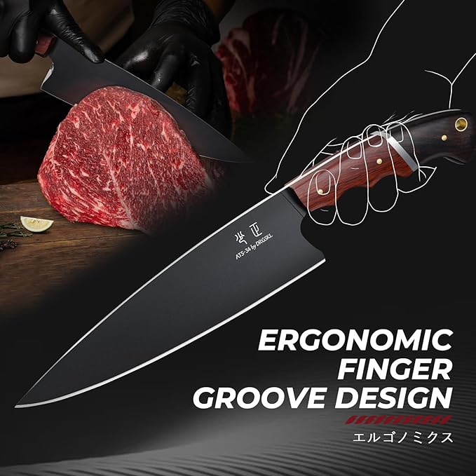 DRGSKL Kitchen Knife Set with Bag - 6 PCS Chef Knives Set - Cleaver, Boning, Fillet, Santoku, Kitchent Utility Knives, Chef Knife with Full Tang Wooden Handle, Gifts for Men and Women