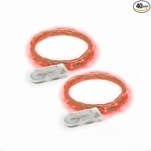 2-Pack 20 LED Wire Twinkle Fairy Lights, Battery Powered, Waterproof — Christmas, Holidays, Wedding, Party — Bedroom, Living Room — 6.5 Ft, Red, Indoor & Outdoor