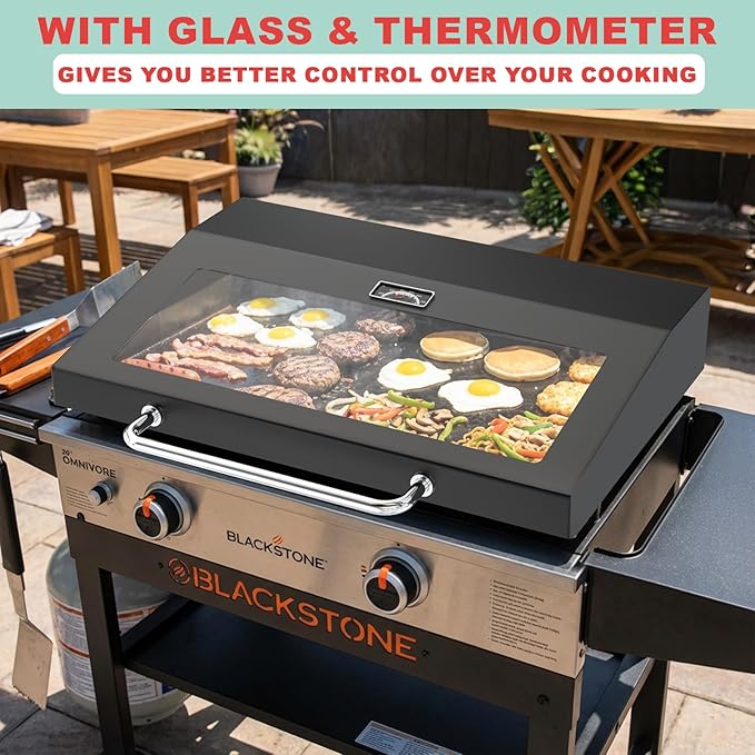 5857 Upgrade Glass Griddle Hinged Lid for Blackstone Omnivore 28 inch (2024 Model) Griddle Lid Hood,Clear View Grill Top Hard Cover for Blackstone 1517 2147 2206 2287 2269 Flat Top Grill Accessories
