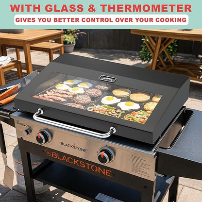 5857 Upgrade Glass Griddle Hinged Lid for Blackstone Omnivore 28 inch (2024 Model) Griddle Lid Hood,Clear View Grill Top Hard Cover for Blackstone 1517 2147 2206 2287 2269 Flat Top Grill Accessories