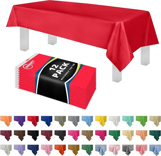Grandipity 12 Pack Premium Disposable Plastic Tablecloth 54 Inch. x 108 Inch. Decorative Rectangle Table Cover - Red