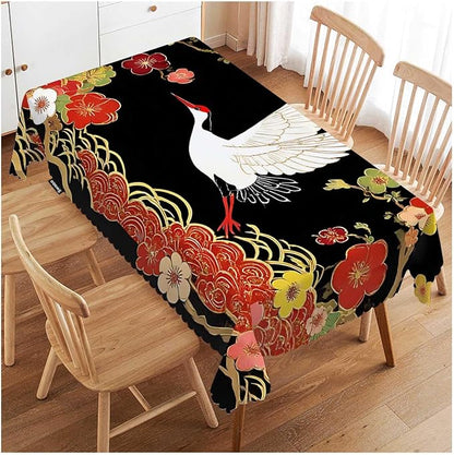 Swono Japanese Crane Tablecloths Asian Oriental Heron Bird Floral Branch Clouds Kitchen Dinning Tabletop Decoration, Polyester Table Cover for Indoor Outdoor 50x72 Inch Tablecloth
