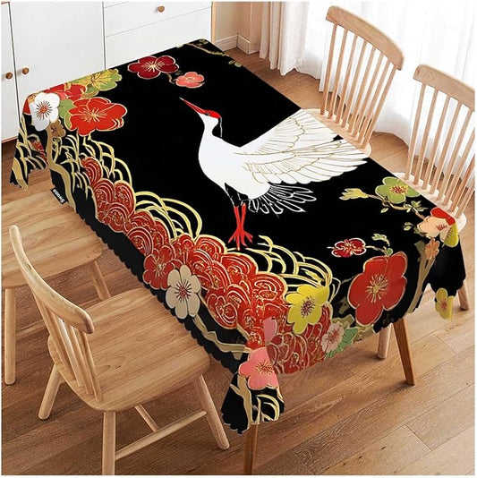 Swono Japanese Crane Tablecloths Asian Oriental Heron Bird Floral Branch Clouds Kitchen Dinning Tabletop Decoration, Polyester Table Cover for Indoor Outdoor 50x72 Inch Tablecloth