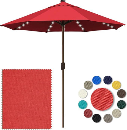 Eurmax USA 10-Year-Non-Fading 10FT Outdoor Patio Market Umbrella with LED Lights,UPF50+ UV Resistant,Heavy Duty Commercial Grade,Crank Lift Design,Windproof Vented Top for Garden,Pool,Deck,Logo Red