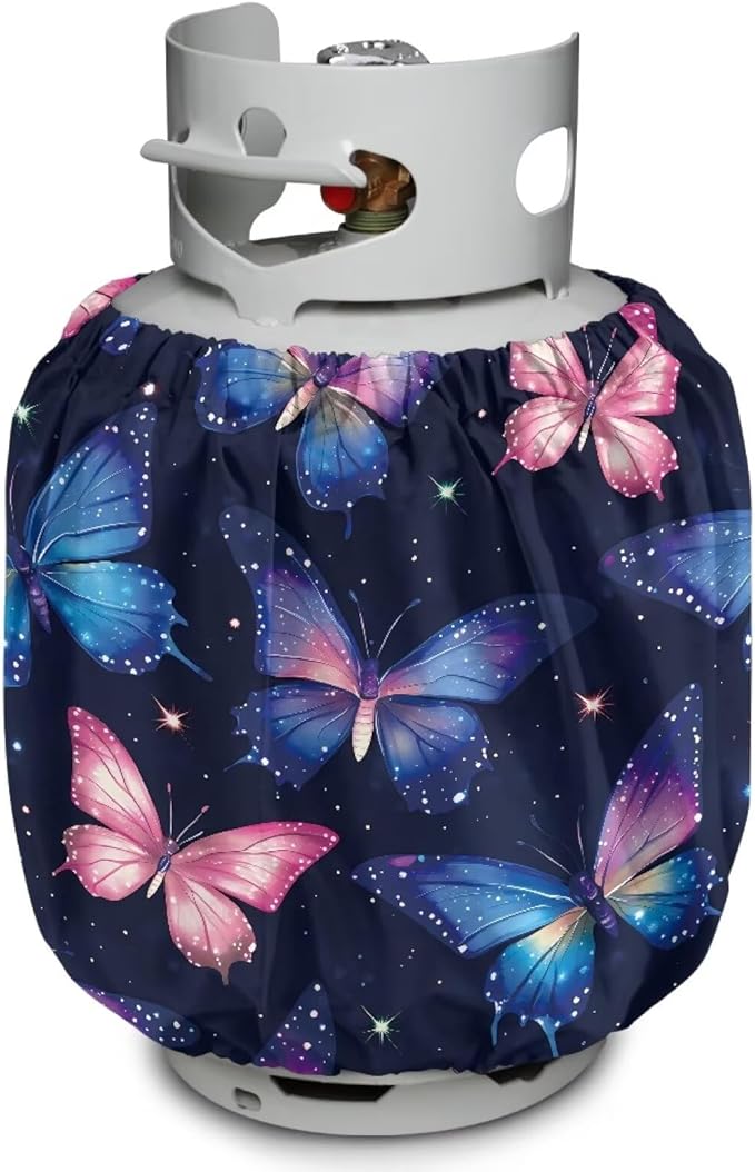 Propane Tank Covers 20lb Retro Outdoor Heavy Duty Waterproof Windproof Gas Tank Cylinder Cover with Elastic Brand, Dress up Your Gas Grill Butterfly