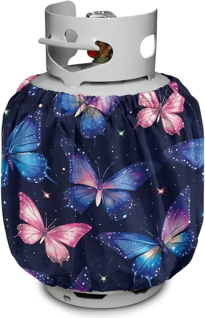 Propane Tank Covers 20lb Retro Outdoor Heavy Duty Waterproof Windproof Gas Tank Cylinder Cover with Elastic Brand, Dress up Your Gas Grill Butterfly