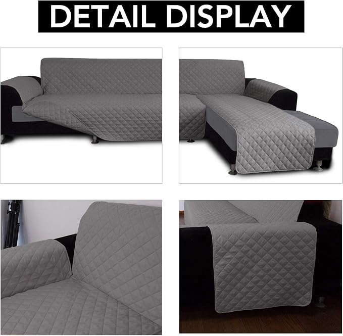 Easy-Going Reversible L-Shape Sectional Couch Cover, Large, Gray/Gray | Soft Sofa Slipcover For Dogs, Fits Left/Right Chaise Lounge Protector, Water Resistant Mat For Living Room