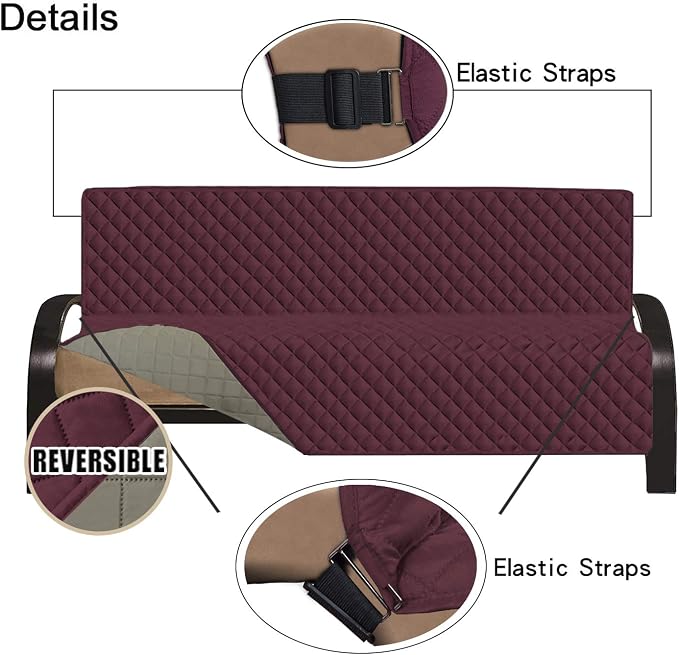 Easy-Going Reversible Couch Cover, Large Futon Sofa, Wine/Beige | Machine Washable Slipcover For Dogs, Water Resistant Furniture Mat For Living Room, Non-Slip Sofa Cover, Pet Friendly