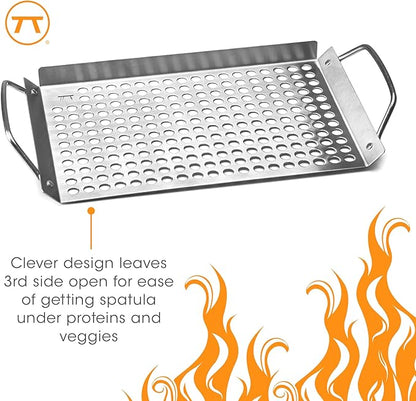Outset 76631 Stainless Steel Grill Topper Grid, 11"x7" BBQ Pan With Handles