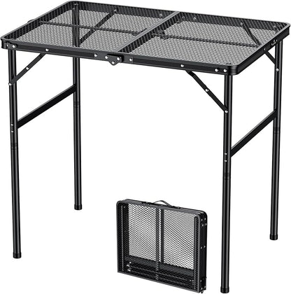 FUNYKICH Wider and Taller Grill Table 31.5''x21.6'', Max Height 29.4'' Portable Camping Tables, 2 Height Adjustable Lightweight Metal BBQ Table with Carry Handle for Camping, Picnic, BBQ, Black