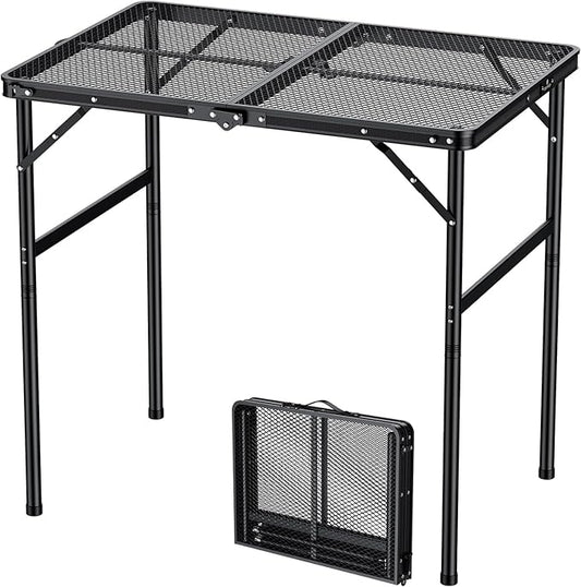 FUNYKICH Wider and Taller Grill Table 31.5''x21.6'', Max Height 29.4'' Portable Camping Tables, 2 Height Adjustable Lightweight Metal BBQ Table with Carry Handle for Camping, Picnic, BBQ, Black