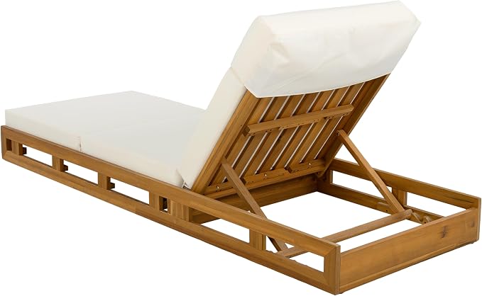 Merax Acacia Wood Chaise Lounge Chair Outdoor Set of 4, Patio Recliner with 4 Position Adjustable Backrest and 4" Thick Four-fold Cushion