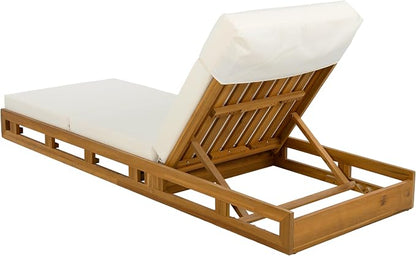 Merax Acacia Wood Chaise Lounge Chair Outdoor Set of 4, Patio Recliner with 4 Position Adjustable Backrest and 4" Thick Four-fold Cushion