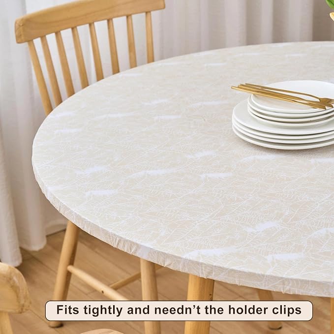 LIBERECOO Round Vinyl Fitted Tablecloth with Flannel Backing Elastic Edge Table Cover Waterproof Stain-Resistant Wipeable Tablecloths Fits 40-44 Inch Round Tables