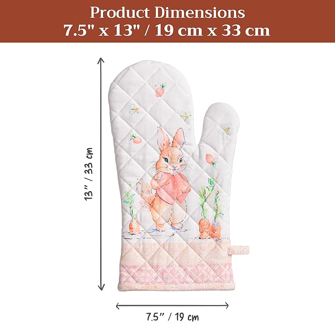 Maison d'Hermine Oven Gloves 100% Cotton Oven Mitt 7" x 13" with Loop Heat Resistant BBQ Cooking Gloves Baking Grilling Kitchen Hotel Home Farmhouse Spring Summer (Pack of 1, Bunny Party)