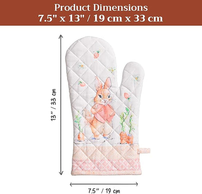 Maison d'Hermine Oven Gloves 100% Cotton Oven Mitt 7" x 13" with Loop Heat Resistant BBQ Cooking Gloves Baking Grilling Kitchen Hotel Home Farmhouse Spring Summer (Pack of 1, Bunny Party)