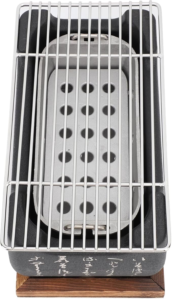 GOWENIC Japanese Style BBQ Grill Stove, Charcoal Barbecue Stove, Portable Rectangle Aluminum Alloy Grill Base, Quick Heating Wire, for Camping Outdoor Cooking (M)