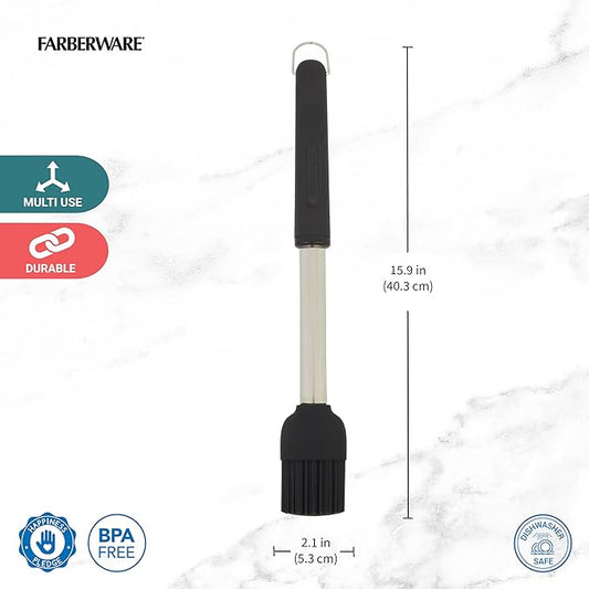 Farberware BBQ Basting Brush, Flexible Silicone Handles are Ideal for Basting Roasts, Veggies, Seafood, and More, Includes Storage Ring, Dishwasher Safe