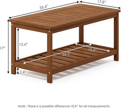 Furinno TIOMAN 2-Tier Outdoor Patio Table with Open Shelf, Natural | Slatted Hardwood Tabletop, Side Table, Coffee Table, in Teak Oil, for Patio, Garden, Porch
