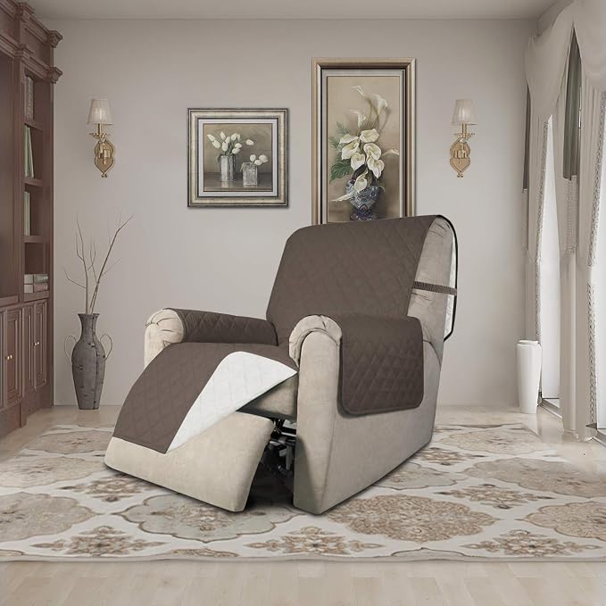 Easy-Going Reversible Couch Cover, Recliner 19 in, Taupe/Ivory | Machine Washable Slipcover For Dogs, Water Resistant Furniture Mat For Living Room, Non-Slip Sofa Cover, Pet Friendly