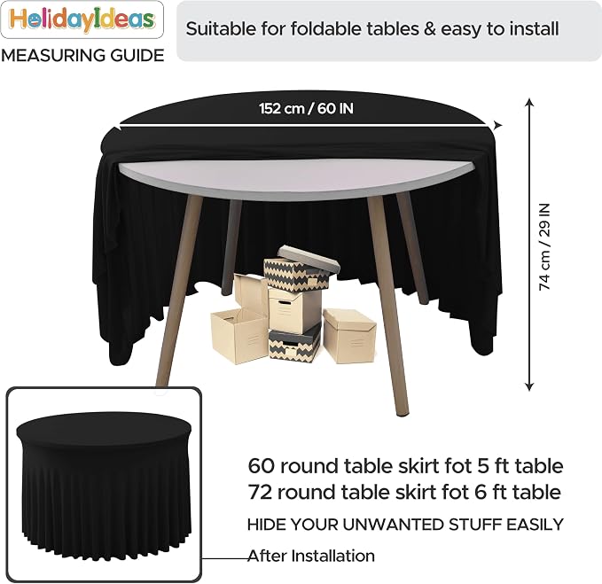 Fitted Black Spandex Table Skirts for Wedding Party,60 Inch Round,4 Pack | Spandex Table Covers, For 5 Ft Wedding Cake Tables, Wrinkle Resistant, Ruffle Design Banquets, Baby Showers, Parties
