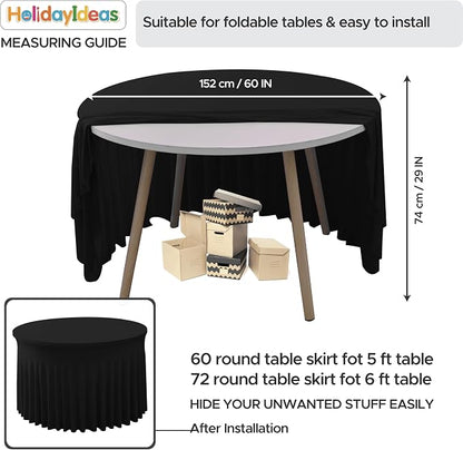 6 Pack Black Spandex Table Skirts for 60 Inch Round Tables, Wedding Party | Floor Length Spandex Table Covers For 5 Ft Wedding Cake Tables, Ruffle Desig, Wrinkle Resistant,Banquets, Baby Showers