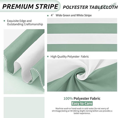 2 Pack Green and White Striped Tablecloth Rectangle 60x84inch Polyester Fabric Washable Table Cloth for Afternoon Tea Table Birthday Party Picnic Barbecue Gathering Indoor Outdoor Dining Table Decor