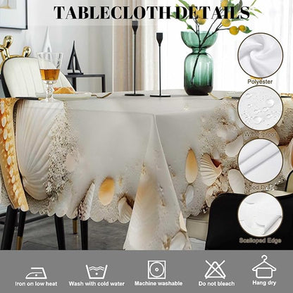 Swono Seashells Table Cloth Seacoast Beach Starfish and Seashells Rectangle Tablecloth Picnic Table Cover BBQ Table Cloth Polyester for Kitchen Restaurant Coffee Table 50x72 Inch