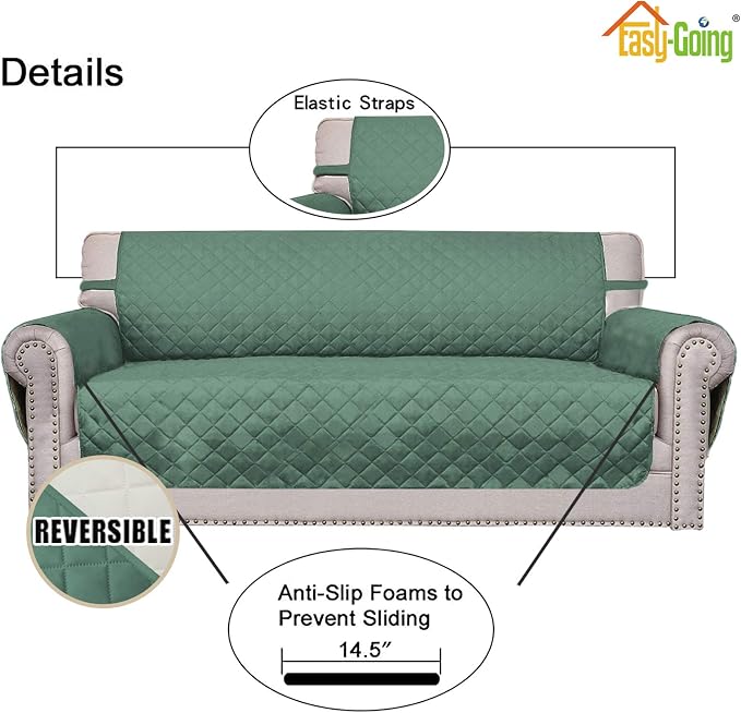 Easy-Going Reversible Couch Cover, 2 Cushion Sofa, Cyan/Ivory | Oversized Loveseat Slipcover For Dogs, Water Resistant Mat, Living Room, Non-Slip Sofa Cover, Pet Friendly