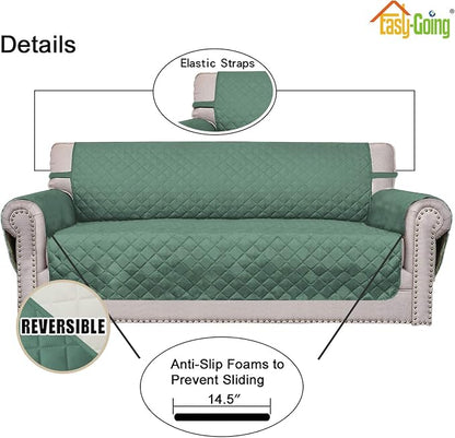 Easy-Going Reversible Couch Cover, 2 Cushion Sofa, Cyan/Ivory | Oversized Loveseat Slipcover For Dogs, Water Resistant Mat, Living Room, Non-Slip Sofa Cover, Pet Friendly