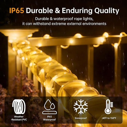 Solar Rope Lights for Outside, 2 Packs Total 132ft 400 LED Solar String Lights with 8 Modes, Waterproof Solar Outdoor Light for Patio Garden Party Tree Porch Holiday Xmas Decor - Warm White