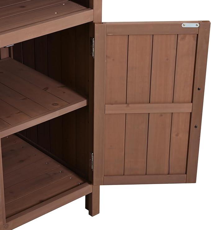Merax 45.3" Large Outdoor Fir Wood Potting Bench with Storage, Multi-Functional Patio Kitchen Island with 6-Shelf Hutch+2 Cabinets+2 Drawers+3 Hooks, Garden Workstation for Planting, Gardening, Brown