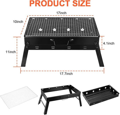 Moclever Folding Portable Charcoal Grill – Stainless Steel Mini BBQ Grill for Outdoor Cooking, Camping, Picnics, Beach, Tailgating, Compact & Easy to Carry