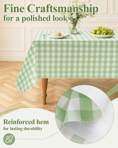 Seenus 52x52 Inch Flannel Backed Gingham Plastic Tablecloth for Square Table, Summer Light Green Checkered Square Tablecloth with Flannel Backing for Tea Party Card Table Patio Bistro