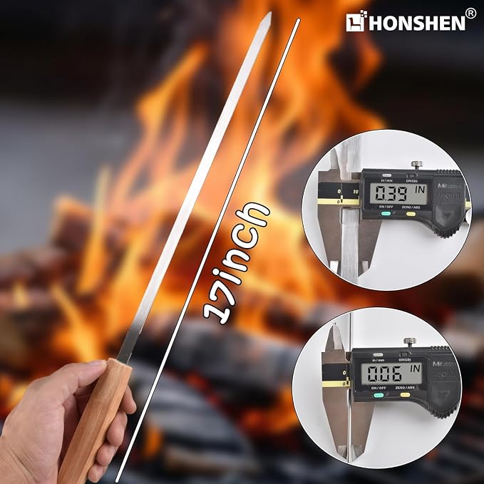 17-Inch 24 Pack Long Flat BBQ Skewers, HONSHEN 3/8 Inch Stainless Steel Wide Blade with hardwood Handle barbecue skewers for Grilling Meat,Chicken,Shrimp,Vegetables (17Inch Flat BBQ Skewers 24p)
