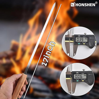 17-Inch 24 Pack Long Flat BBQ Skewers, HONSHEN 3/8 Inch Stainless Steel Wide Blade with hardwood Handle barbecue skewers for Grilling Meat,Chicken,Shrimp,Vegetables (17Inch Flat BBQ Skewers 24p)